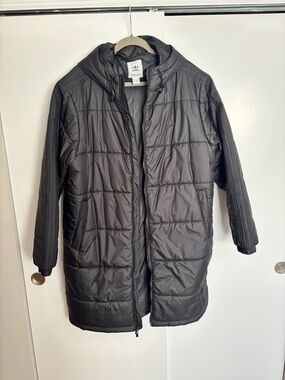 adidas Black Hooded Quilted Long Jacket